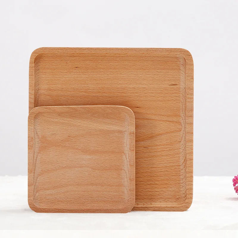 

Round/Square Wood Plate Beech Wooden Cake Dishes Home Hotel School Dessert Serving Tray Wood Sushi Bread Plate Dinnerware