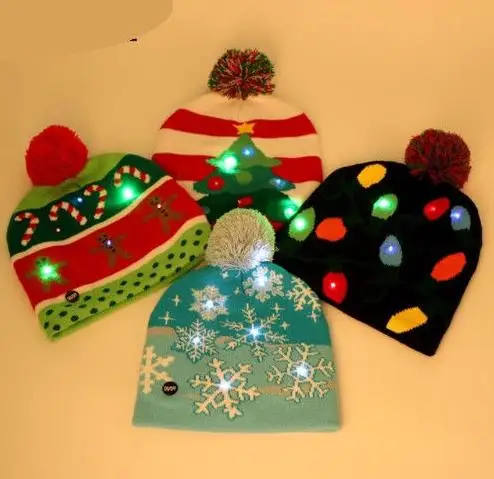 

Light up flashing knitted hat scarf LED Christmas bobble hat Winter Warm Beanie Hats for child adult santa gift stocking filler