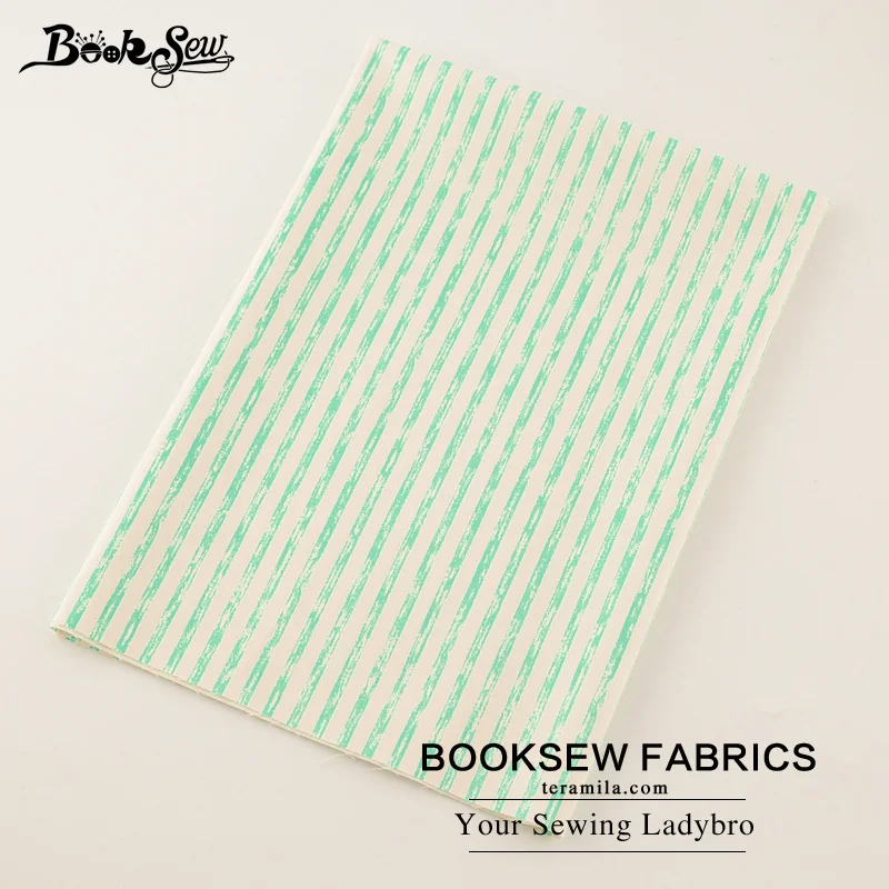 Хлопчатобумажная саржевая ткань Booksew с зелеными полосками мягкая стеганая для