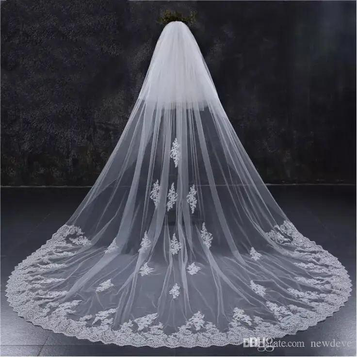 

2021 New Bridal Veils Two Layers Full Edge with Lace Luxury 3 Meters Long Wedding Veil with Comb White Ivory Velos De Novia