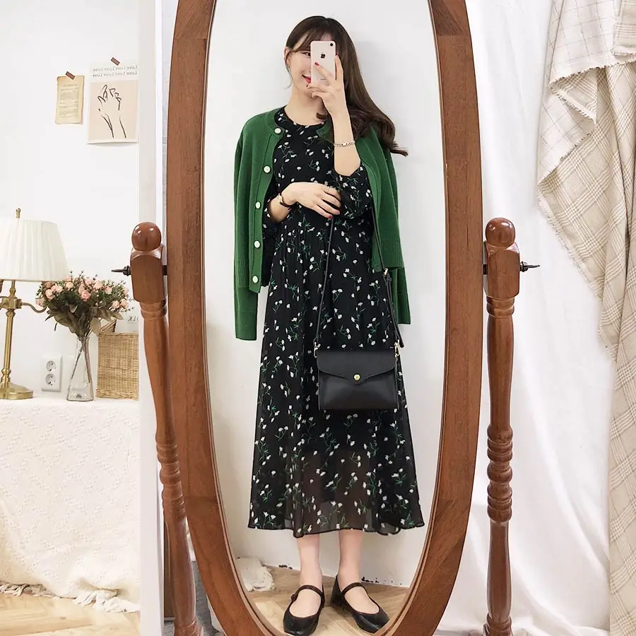 Новинка, S-XL, весеннее женское платье, повседневное, бохо, OL, повседневное, шифоновое, с принтом, с длинным рукавом, женское платье, Robe femme Vestido