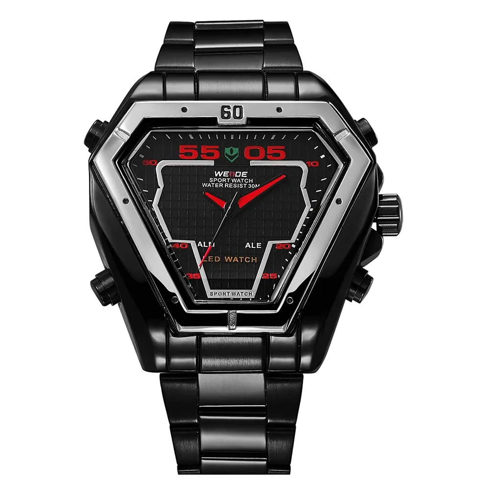 WEIDE мужские модные роскошные кварцевые часы с ремешком из нержавеющей стали аналоговые цифровые часы с календарем водонепроницаемые военные часы Relogios Masculino - Цвет: Красный