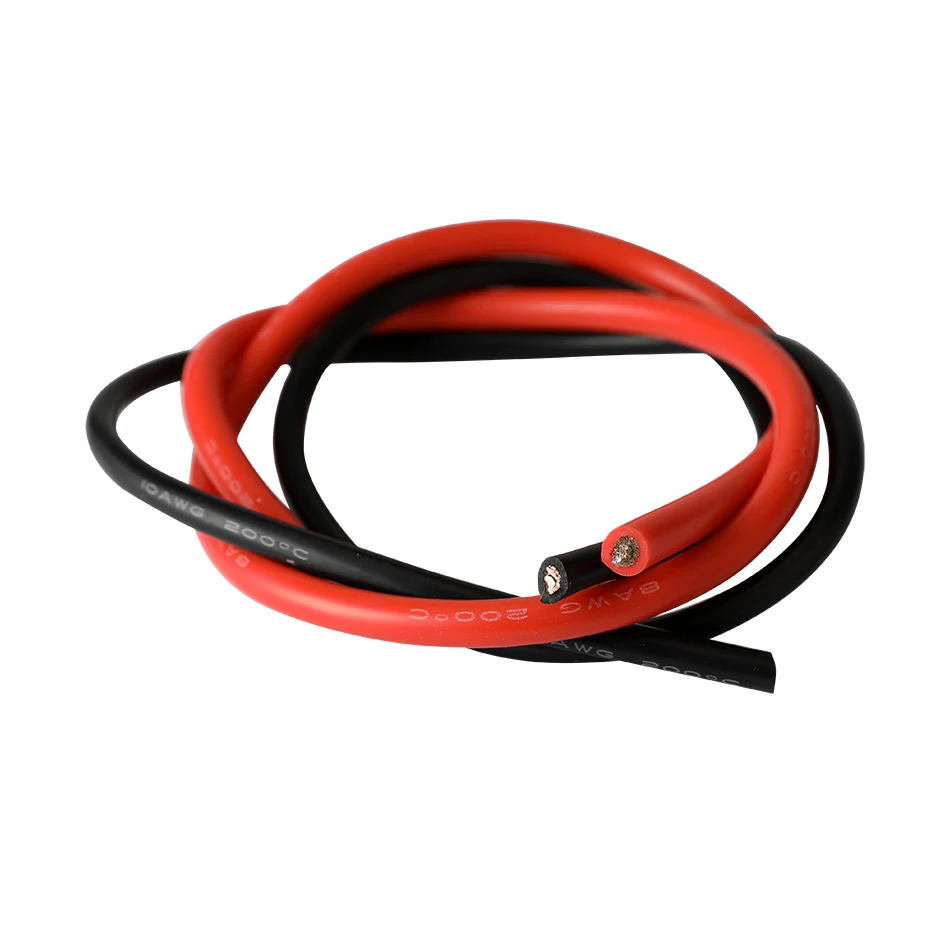 Многожильный провод 10 AWG, гибкий электрический провод с силиконовой оплеткой с резиновой изоляцией, луженая медь, 600 В, 0,5 м, черный + 0,5 м, крас... (art.: 7ad8ace33) - 7ad8ace33
