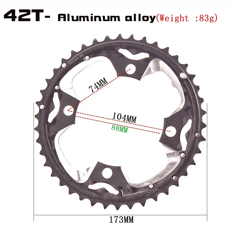 104BCD 22/24/32/42/44T Mountain Bicycle Chainwheel MTB bike crankset Aluminum Narrow Wide Chainring BCD 104 - Цвет: 42T-Aluminium plate