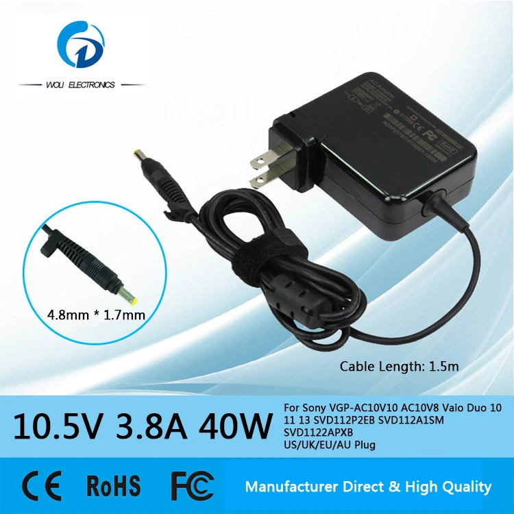 

10.5V 3.8A 40W AC Laptop Power Adapter Charger For VGP-AC10V10 AC10V8 Vaio Duo 10 11 13 SVD112P2EB SVD112A1SM SVD1122APXB