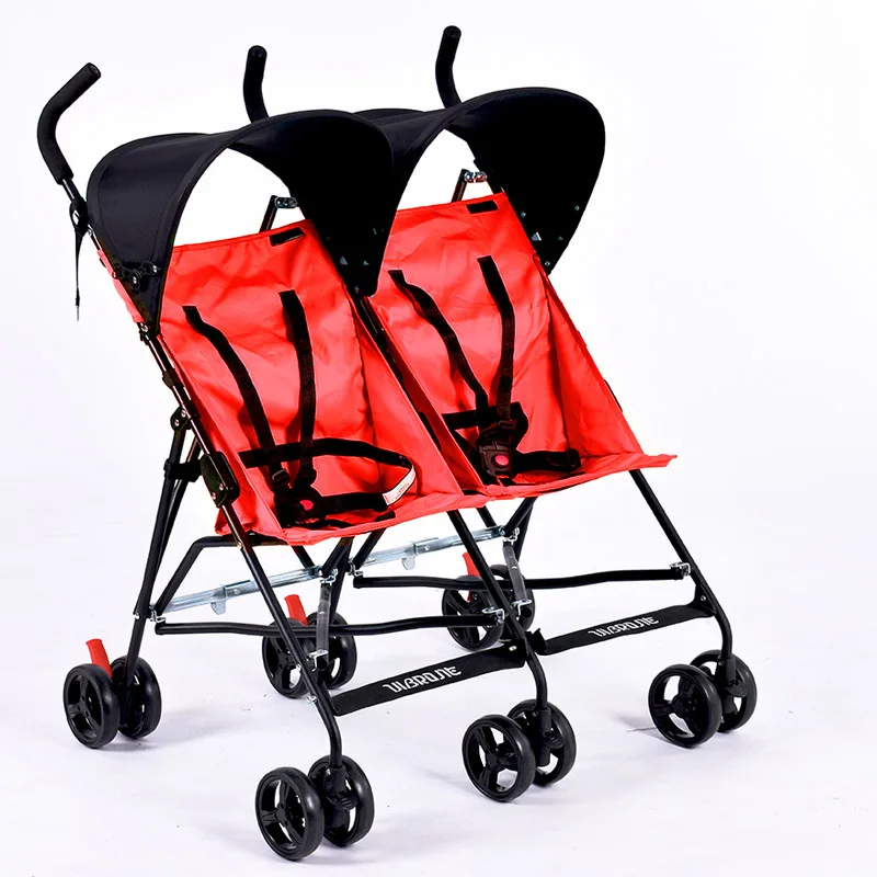 

Red hot sale Light Twin Stroller Baby Carriage Portable Car Umbrella Folding Child Twins Trolley side by side cheap price