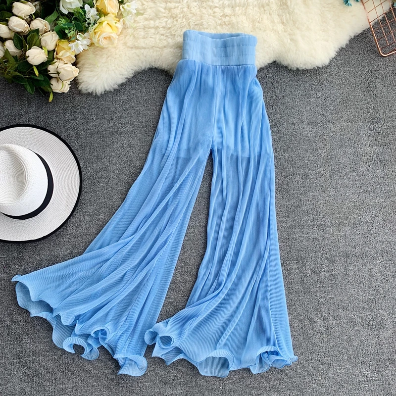 2019 Новый Модный женский комплект из двух предметов клеш в складку брюки +