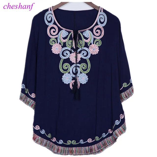 Новый летний винтажный женский этнический цветочный Свободный Топ Cheshanf с