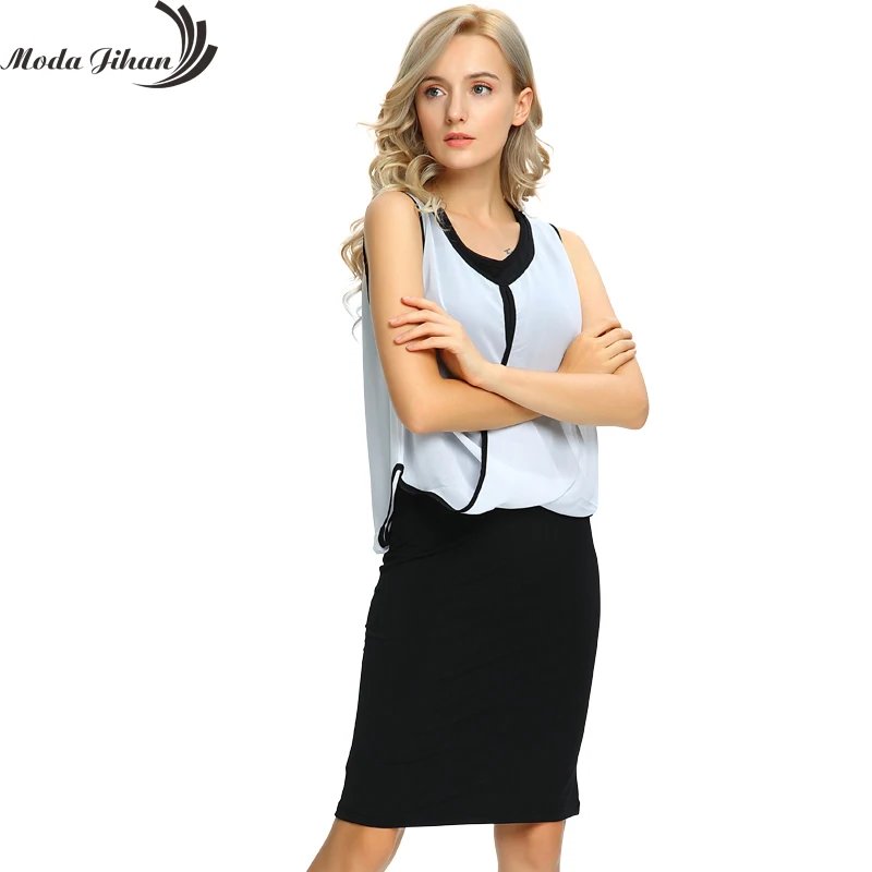 Moda Jihan женское летнее платье растягивающееся без рукавов Женская рабочая одежда