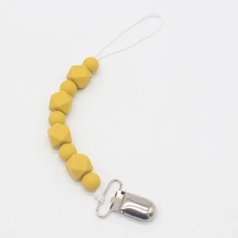 Yellow Клипсы для соски BPA Free DIY пустышка цепь с силиконовыми бусинами металлический держатель для кормления младенцев прорезывание зубов игрушки пустышки зажимы - Цвет: Yellow