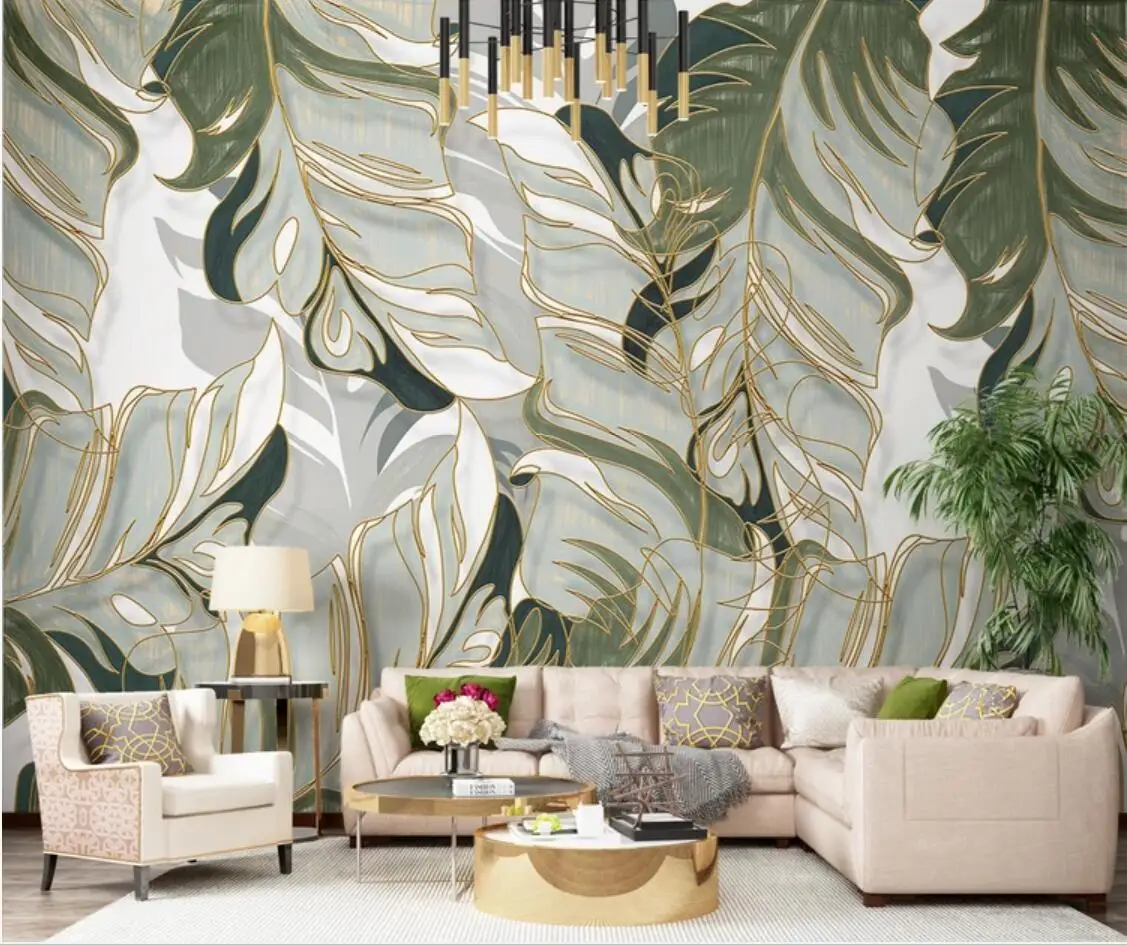 Тропические листья настенная бумага 3d фото роскошный холст водонепроницаемые