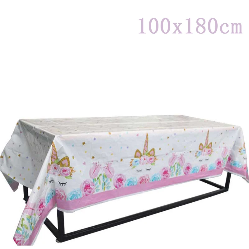 1pc tablecloth 1 комплект одноразовые наборы посуды для вечеринки Единорог тематический день рождения девичьи вечерние украшения детская игрушка в ванную Единорог принадлежности - Цвет: 1pc tablecloth