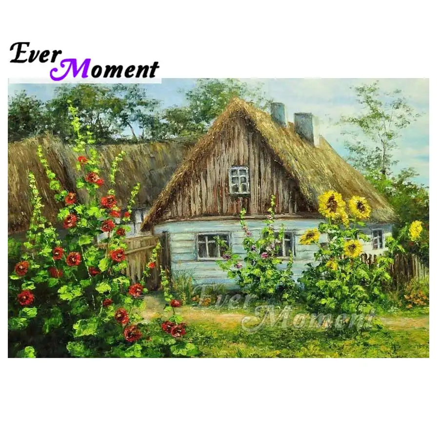 Ever Moment Diamond Painting House Green Nature Full Square Drill Embroidery Home Decoration 5D DIY Rhinestone S2F046 | Дом и сад