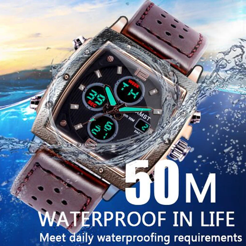 Часы наручные Amst Мужские кварцевые Модные прямоугольные спортивные