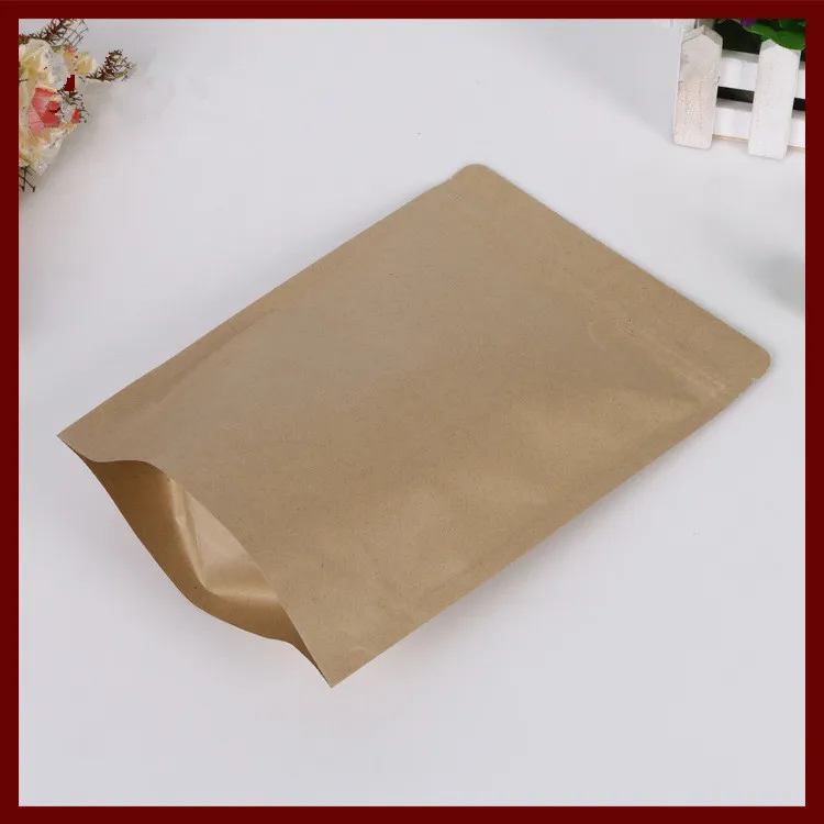 

15*24+4 30pcs brown self zip lock kraft paper bags stand up for gifts sweets and candy food tea jewelry retail package paper