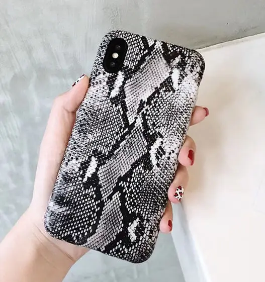 Black Сексуальный Змеиный кожаный чехол для телефона для iphone 7 чехол Модный Тигр Леопард матовый мягкий чехол для iphone 6 6S 7 8 Plus X XR - Цвет: Black