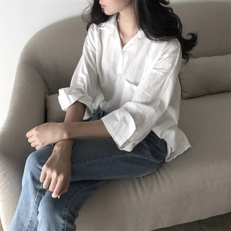 Женская рубашка с отложным воротником однобортная карманами|Рубашки| |