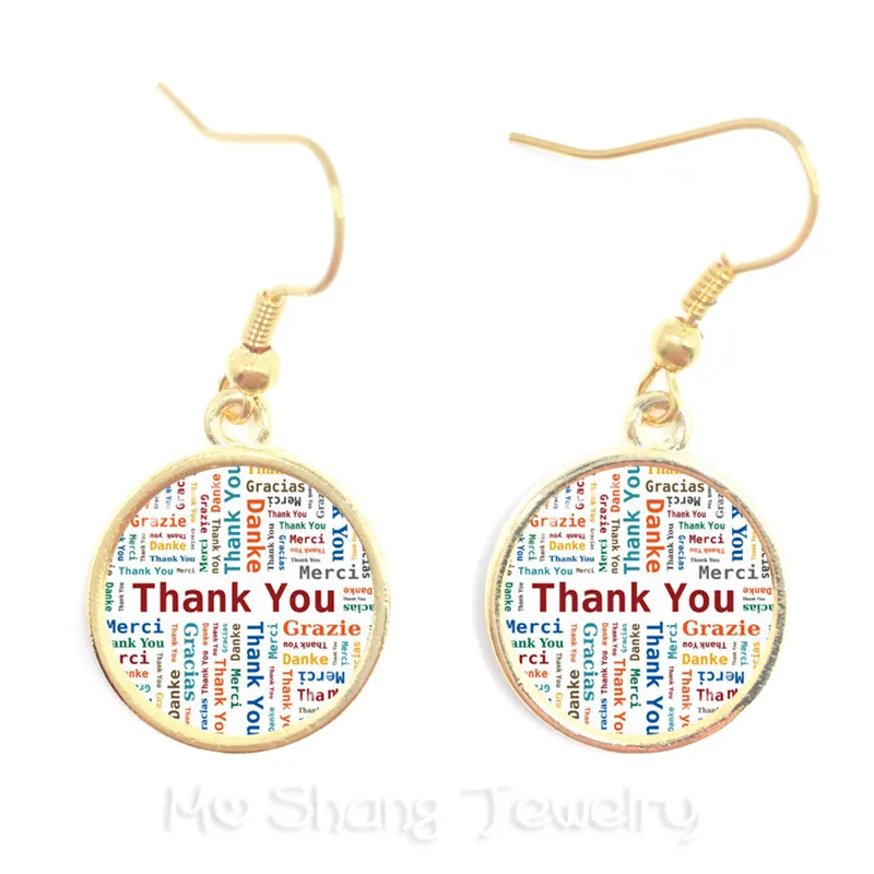 Классические серьги с надписью Thank You для учеников стеклянные капли красным