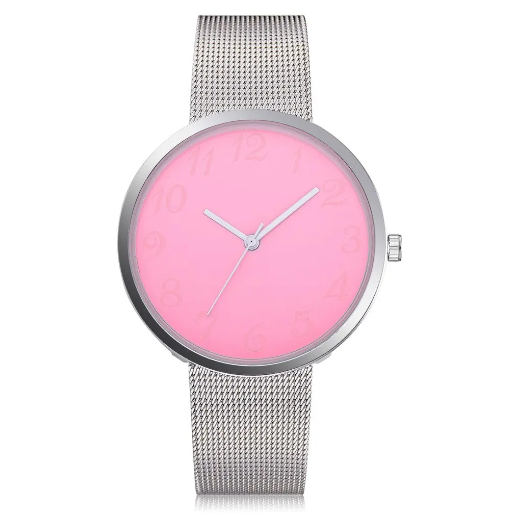 Повседневные кварцевые часы женские с ремешком из сплава под платье круглым