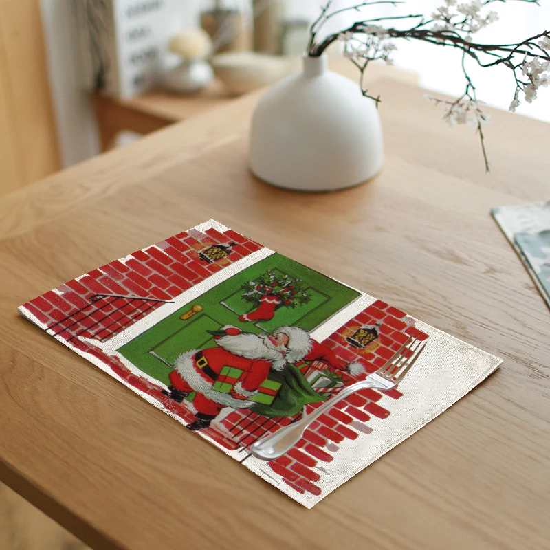Рождественская салфетка снеговик сани Санта Клаус узор льняная мука домашняя