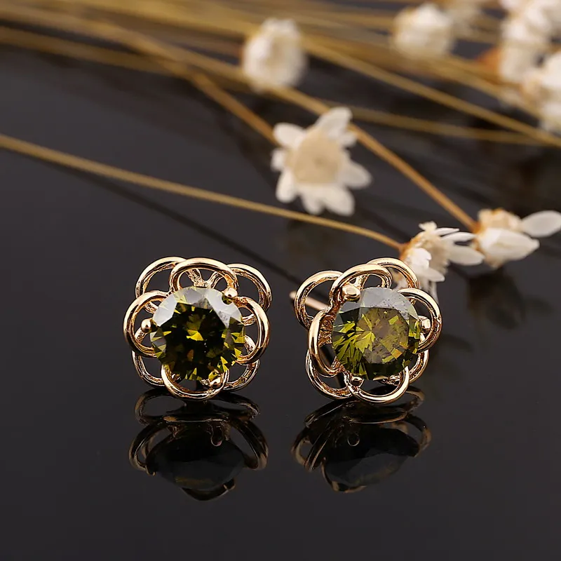 Женские маленькие серьги гвоздики ZOSHI золотого цвета с зеленым цирконом