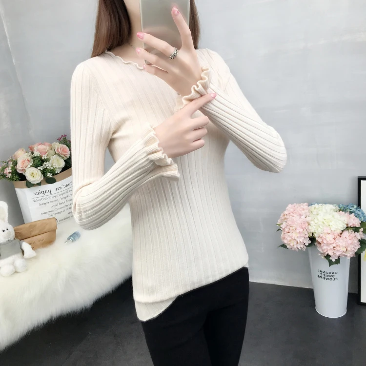 2019 winter sweater women's new head short paragraph Slim Korean version of the thin round neck long sleeve lotu | Женская одежда