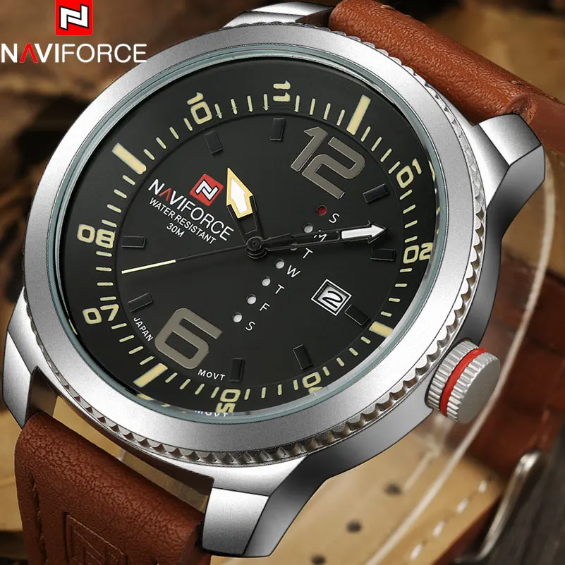 Часы NAVIFORCE мужские спортивные кварцевые с кожаным ремешком|clock brand|clock fashionclock band |