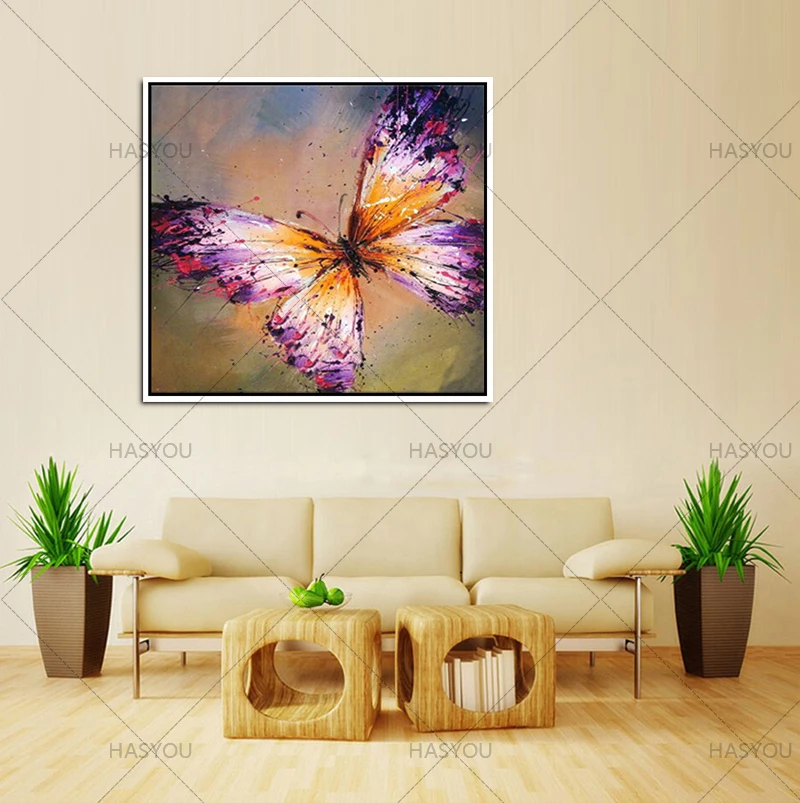 Ручная роспись абстрактной фиолетовой бабочки масляная живопись на холсте