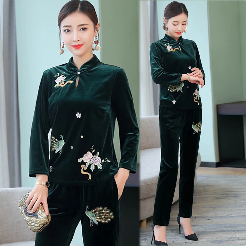 Зеленые бархатные Женский комплект 2 шт. спортивные костюмы одежда спортивная