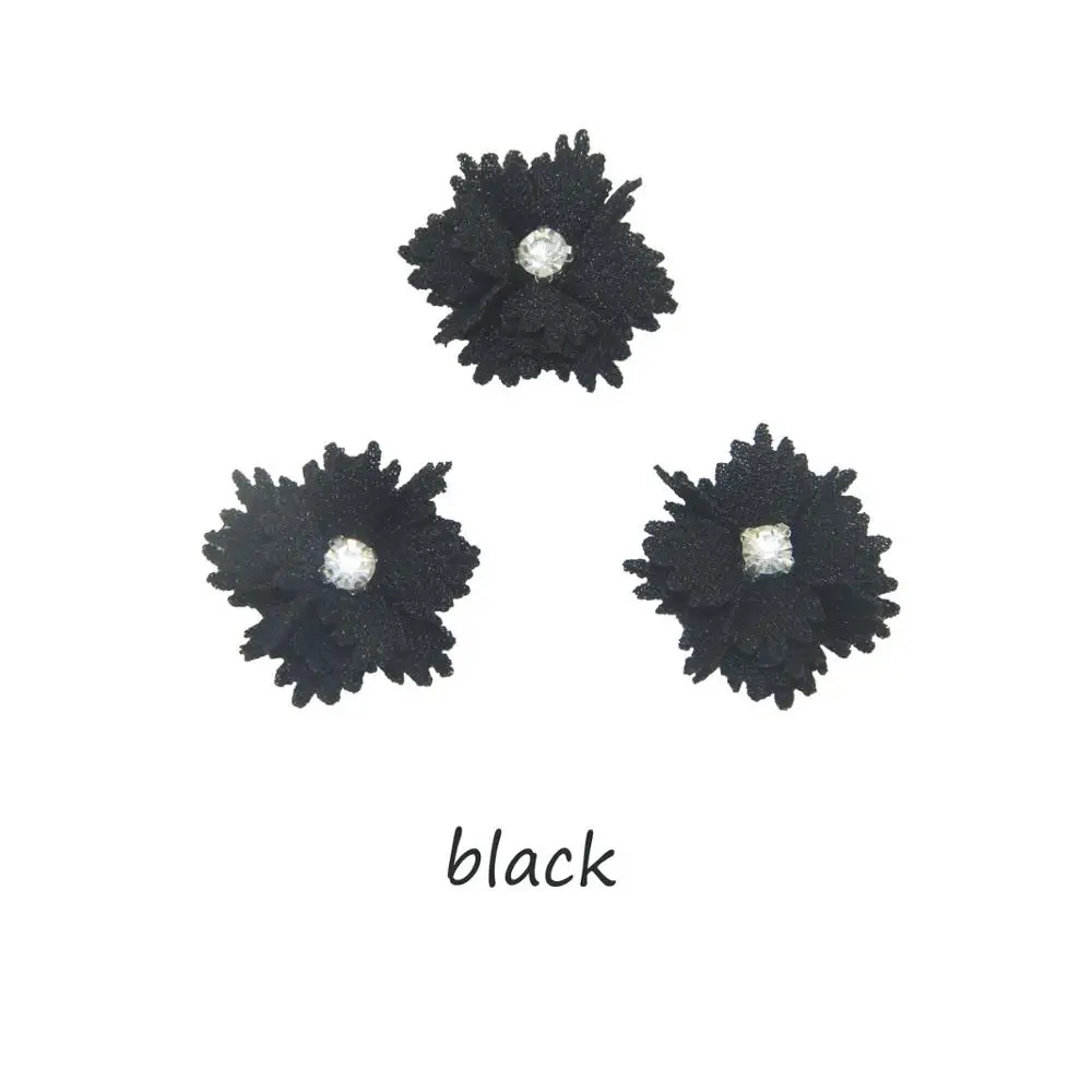 black 12 шт./пакет 3 см Искусственный цветок ручной работы с изделия ручной работы со стразами ткань цветок женская одежда шарф DIY принадлежности украшения - Цвет: black