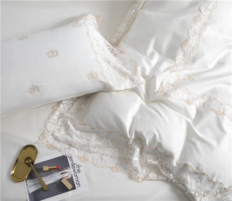 Роскошные 100 S египетского хлопка наборы с вышиванием для спальни из белого