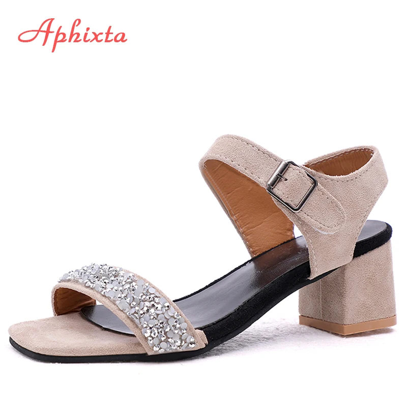 Сандалии Aphixta женские на массивном каблуке Роскошные туфли с кристаллами