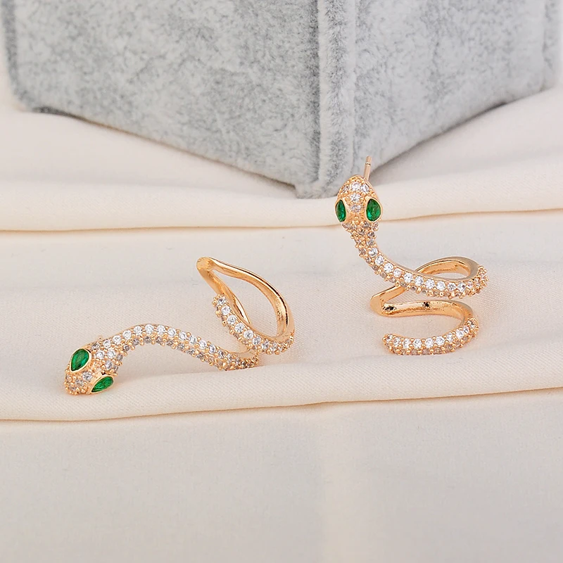 Женские Элегантные Серьги пусеты GLE6137 золотого цвета со стразами и змейкой|luxury stud