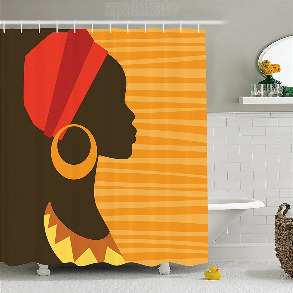 Афро Декор занавеска для душа девушка профиль силуэт с Серьги Изящество и