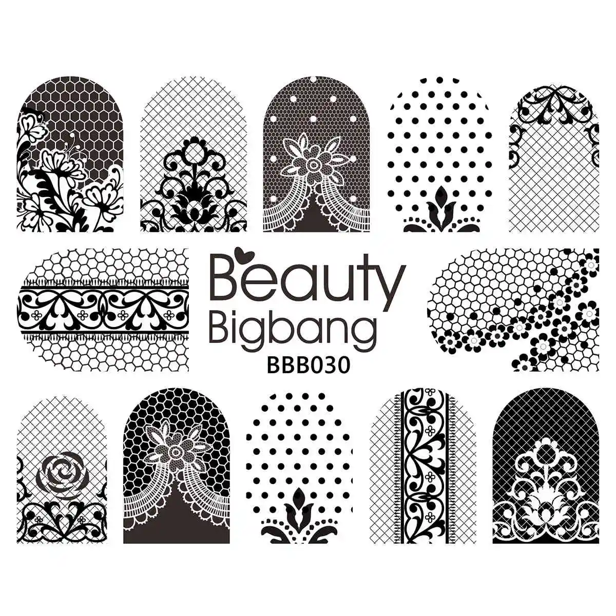 Стикер для ногтей BeautyBigBang кружевной цветок узор в горошек летний дизайн маникюр