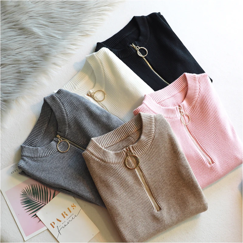 Свитер на молнии 2018 облегающий осенне-зимний женский свитер пуловер сексуальный