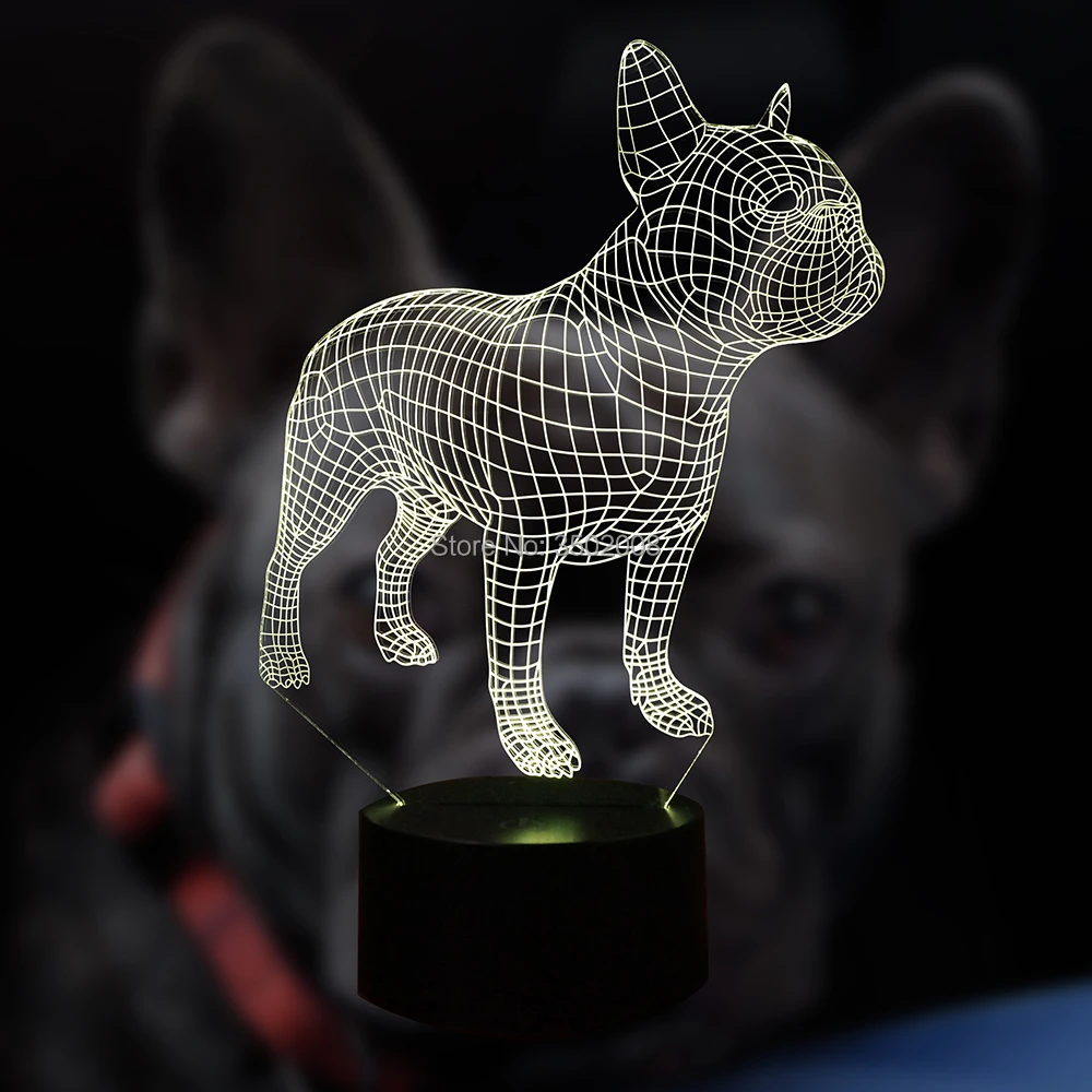 Дропшиппинг Французский бульдог 3D LED ночник 7 видов цветов USB голограмма Декор