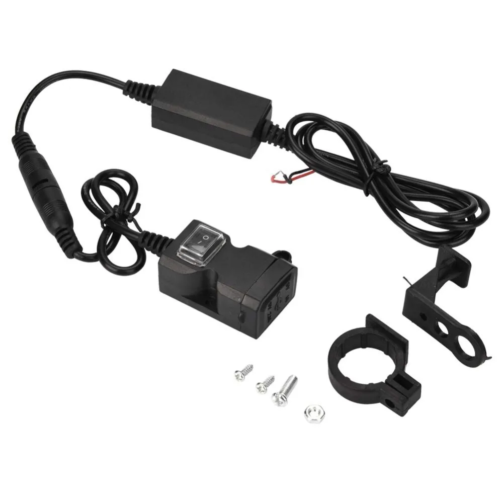 

Зарядное устройство USB на руль мотоцикла, электромобиля, зарядное устройство с двумя USB-портами, зарядное устройство 9-24 В, 1,5 А/2 А (черный)