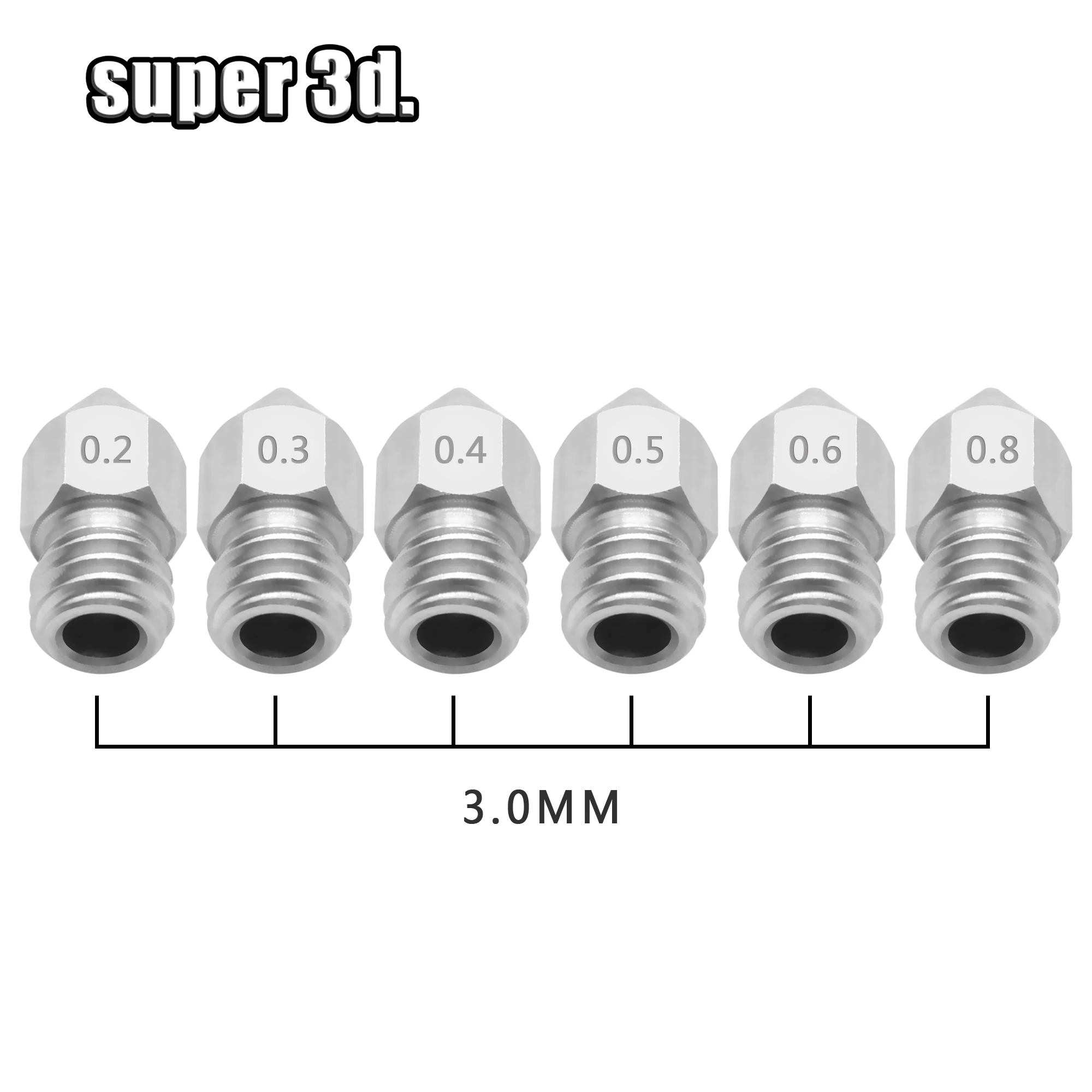 5 шт. MK8 сопла 0,2/0,3/0,4/0,5/0,6/0,8 мм 3D принтеры Запчасти экструдер с резьбой для 1,75/3,0 мм нити Нержавеющая сталь часть