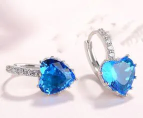 Модные массивные серьги-гвоздики 9 цветов, милые романтические 925 пробы, серебряные серьги-гвоздики с кристаллами в виде сердца для женщин, свадебные серьги - Окраска металла: 8-sky blue