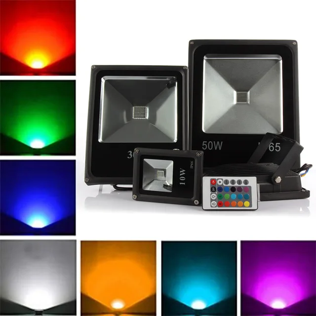 

Led Outdoor Lighting 10W 20W 30W 50W RGB Led floodlight AC85-265V spotlight outdoor Led light lamp + 24 keys remote control