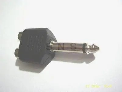 Никелированный 6 35 мм (1/4 дюйма) моно штекер в 2 RCA Jack адаптер |