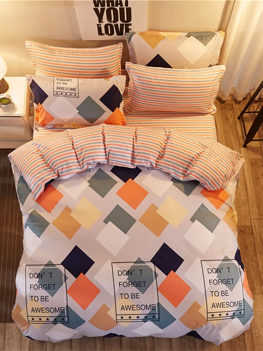 Комплект постельного белья из 4 предметов простой цветной узор удобный комплект |