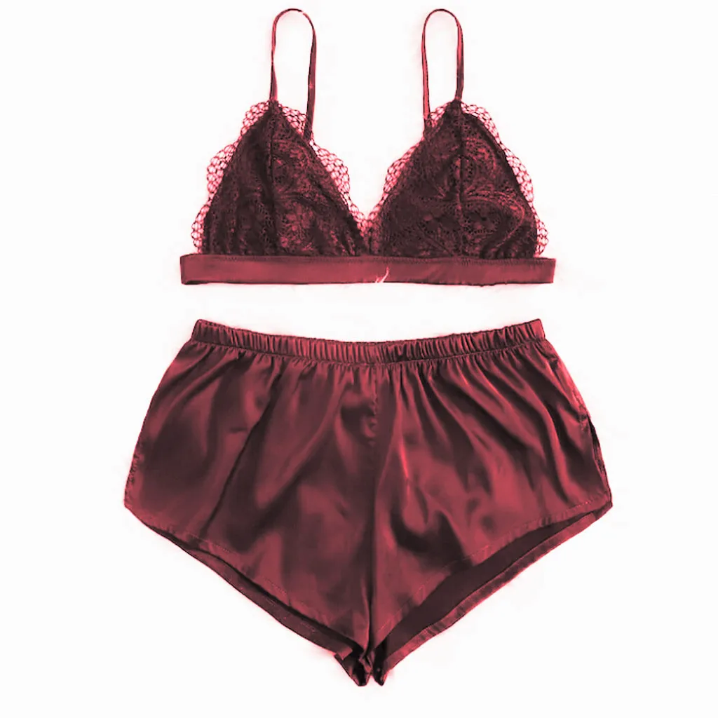 Женский пижамный комплект топ и шорты новинка Женская атласная кружевная пижама