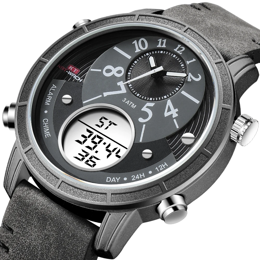 2018 Reloj роскошные часы Для мужчин Водонепроницаемый кожа кварцевые цифровые