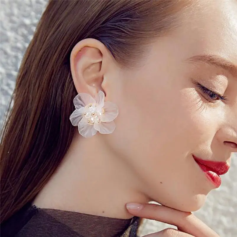 2019 серьги для женщин модные милые белые гвоздики в форме цветка с жемчугом
