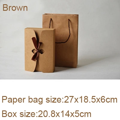 Brown 20.8x14x5cm Крафт-бумажная коробка с лентой и бумажный пакет DIY для свадьбы, дня рождения, рождественской вечеринки, Подарочная коробка, винтажная Ретро сумка для украшения, 10 шт./лот - Цвет: Brown 20.8x14x5cm