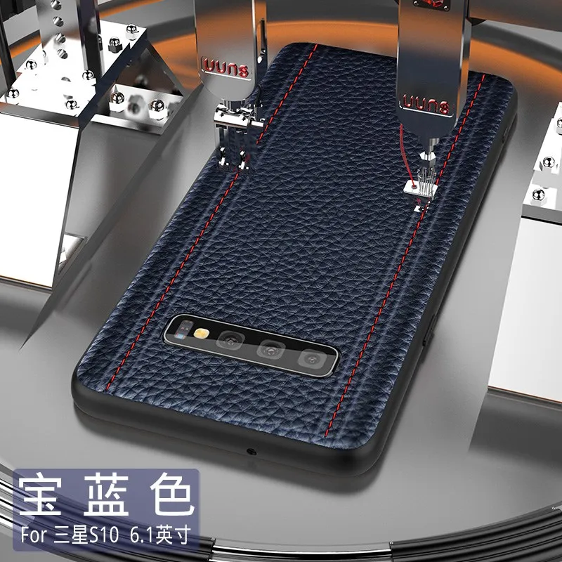 Роскошный чехол из натуральной кожи для samsung S10 PLUS S10 S10E S10Lite, полностью защитный чехол из воловьей кожи, адсорбционный магнит - Цвет: Blue S10