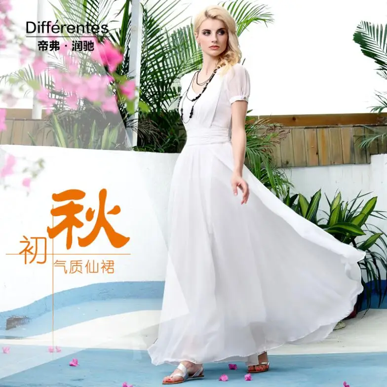 Long-sleeved chiffon dress elegant temperament Slim female models in Europe and America long fairy mopping Emperor | Женская одежда