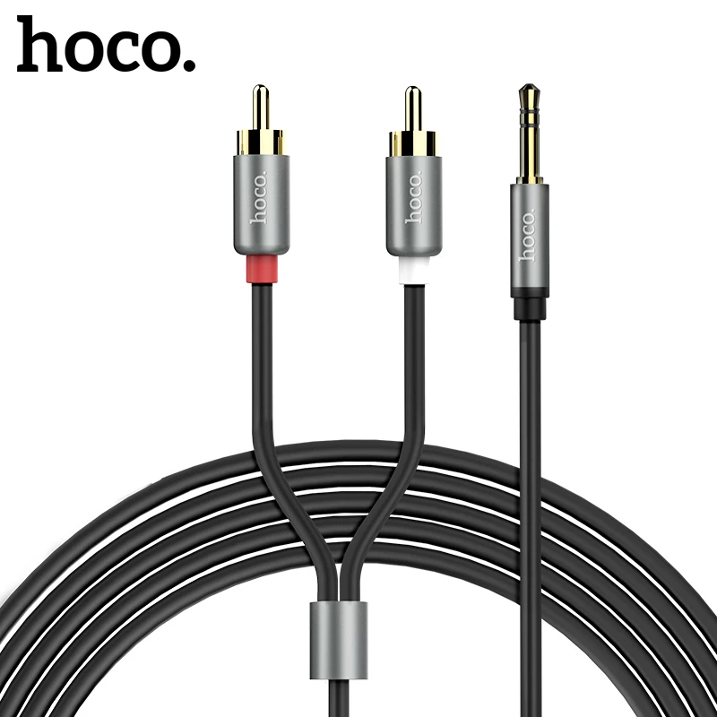 HOCO ses kablosu 3.5 2RCA ses araba kablosu RCA 3.5mm Jack erkek erkek RCA AUX kablosu için amplifikatör telefon kulaklık hoparlör